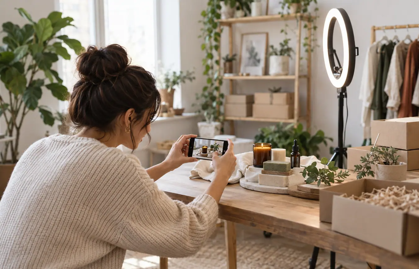 Owner photographing products for an online shop