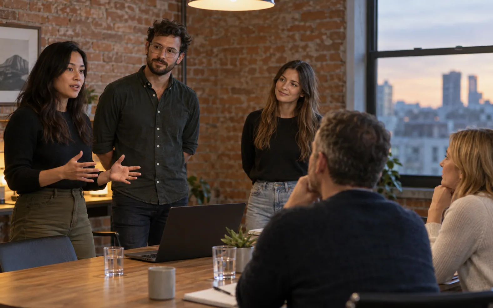 Founders presenting an idea in a coworking meeting room