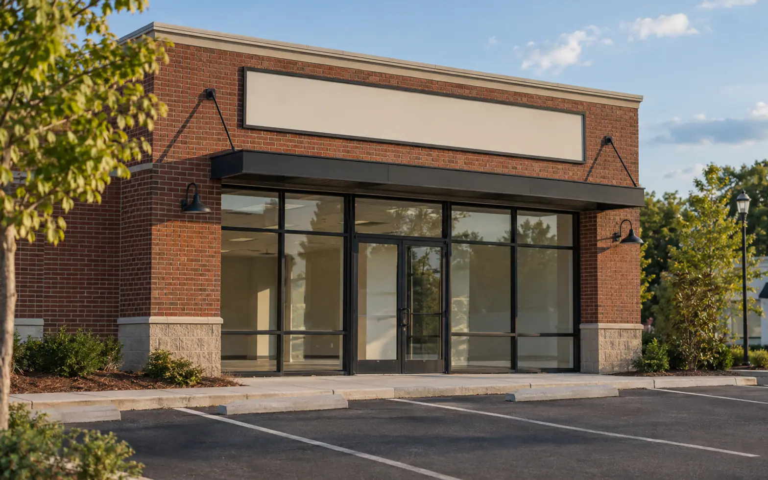 Empty brick retail storefront available for lease