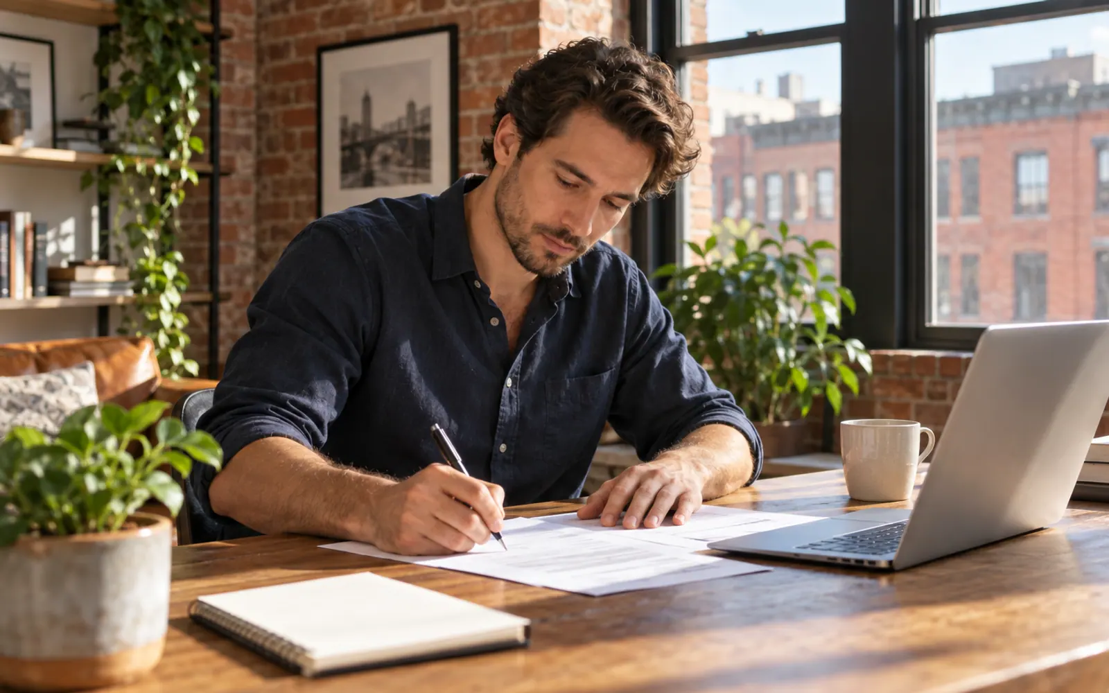 Founder filling out business formation papers at a desk