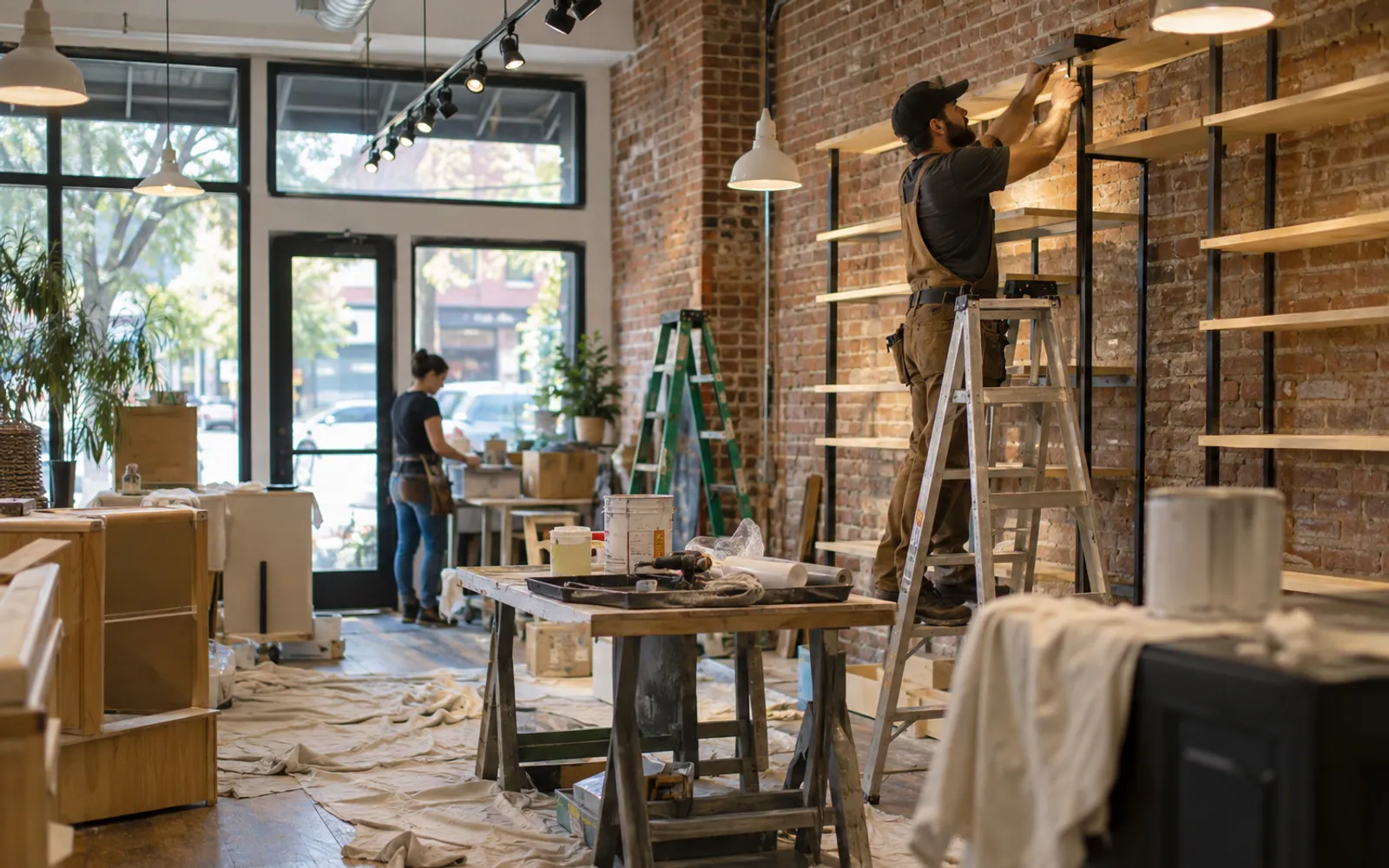 Contractor renovating the inside of a retail space